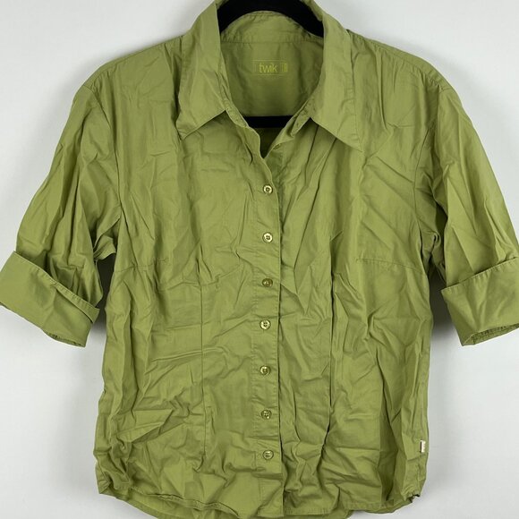 Twik by Simons Top Blouse Size XL Green Short Sleeve Collared Button Down Stretc - Picture 1 of 9